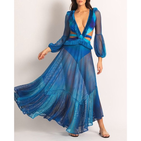 PatBO Ombre Netted Beach Dress Blue Cut Out - Picture 2 of 12
